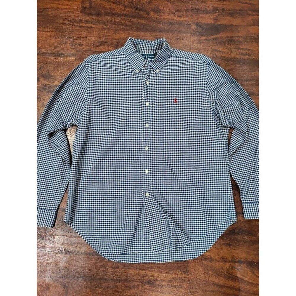 Ralph Lauren Cotton Gingham Classic Fit Button-Down Shirt Blue/White Mens Size L - Picture 4 of 11